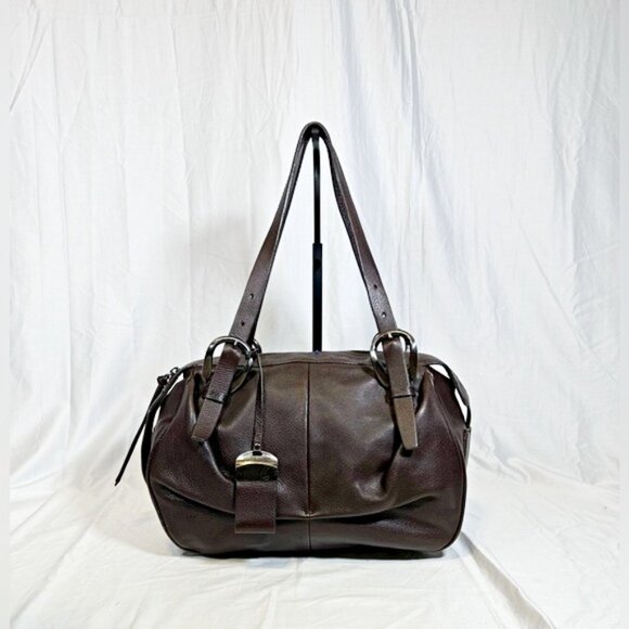 Francesco Biasia Brown Pebbled Leather Satchel Shoulder Tote Bag - Picture 1 of 10